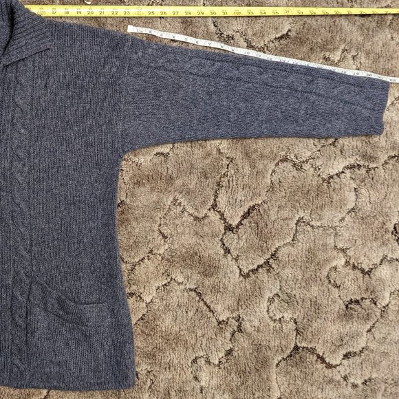 Plaited Cable Blue Sweater with pockets, Heather Tweed size M, wool - Picture 3 of 8